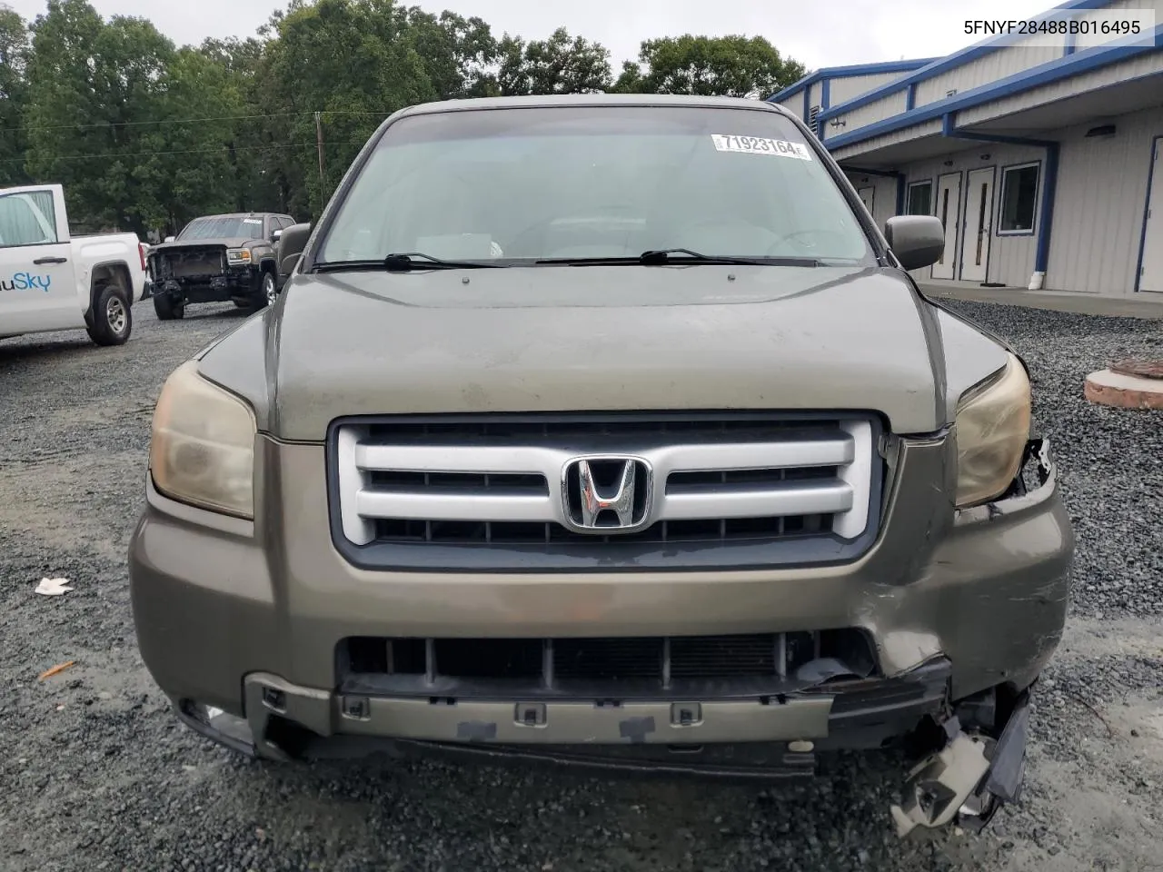 2008 Honda Pilot Ex VIN: 5FNYF28488B016495 Lot: 71923164