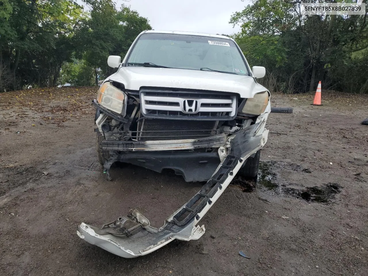 2008 Honda Pilot Exl VIN: 5FNYF185X8B027839 Lot: 73500854