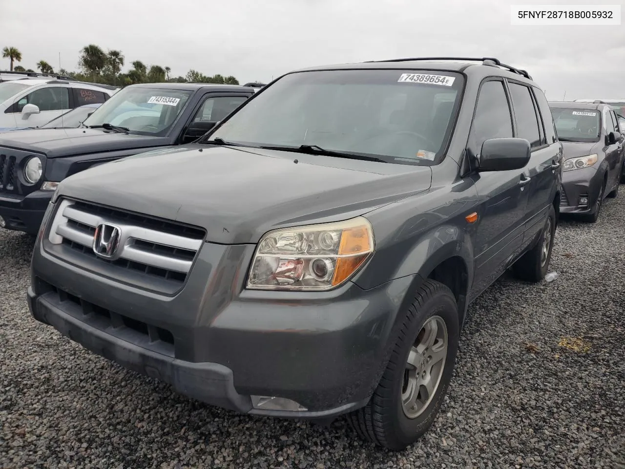 2008 Honda Pilot Exl VIN: 5FNYF28718B005932 Lot: 74389654