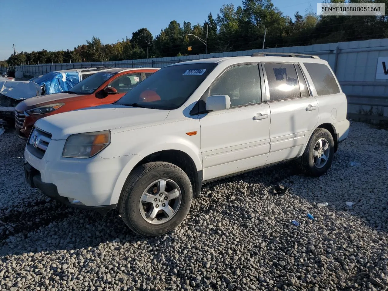 2008 Honda Pilot Exl VIN: 5FNYF18588B051668 Lot: 75601354