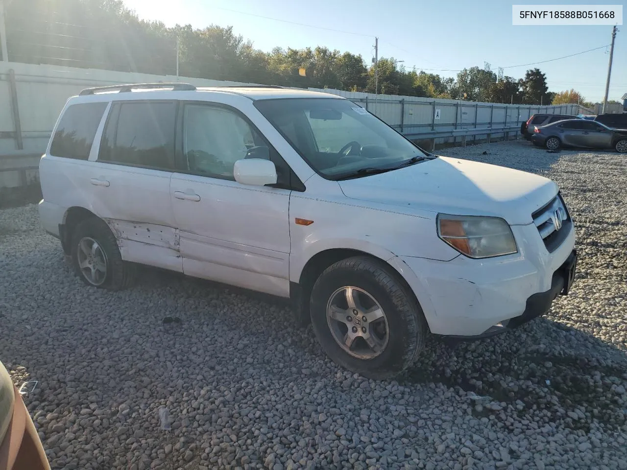 2008 Honda Pilot Exl VIN: 5FNYF18588B051668 Lot: 75601354