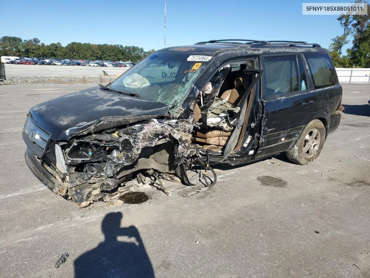 2008 Honda Pilot Exl VIN: 5FNYF185X8B051011 Lot: 76490704