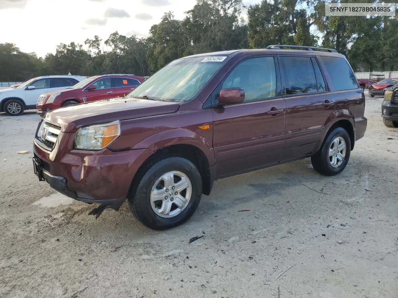 2008 Honda Pilot Vp VIN: 5FNYF18278B045835 Lot: 76824294