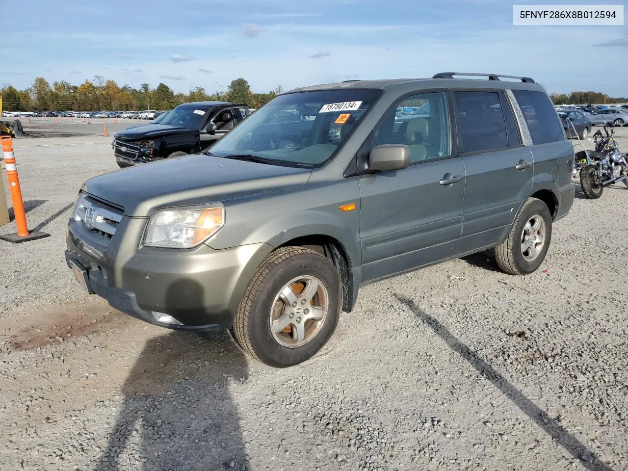 2008 Honda Pilot Exl VIN: 5FNYF286X8B012594 Lot: 78780134