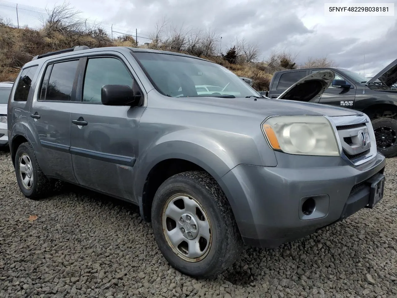 2009 Honda Pilot Lx VIN: 5FNYF48229B038181 Lot: 39801324