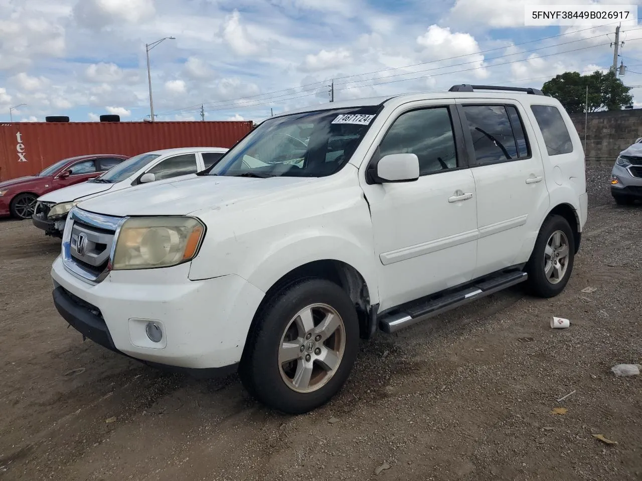 2009 Honda Pilot Ex VIN: 5FNYF38449B026917 Lot: 74671724