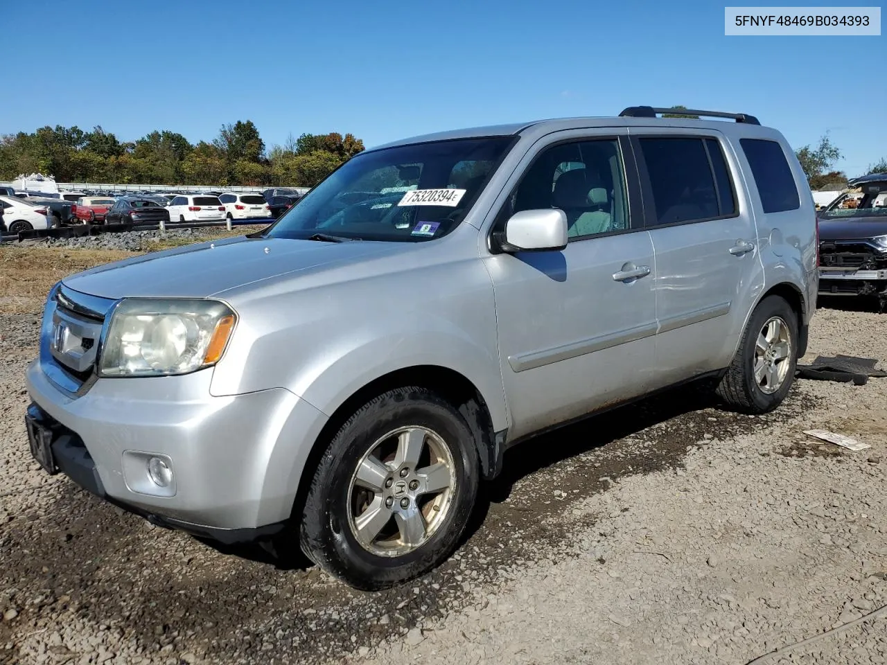 2009 Honda Pilot Ex VIN: 5FNYF48469B034393 Lot: 75320394