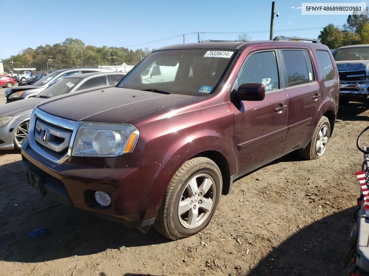 2009 Honda Pilot Exl VIN: 5FNYF48689B020951 Lot: 75339414