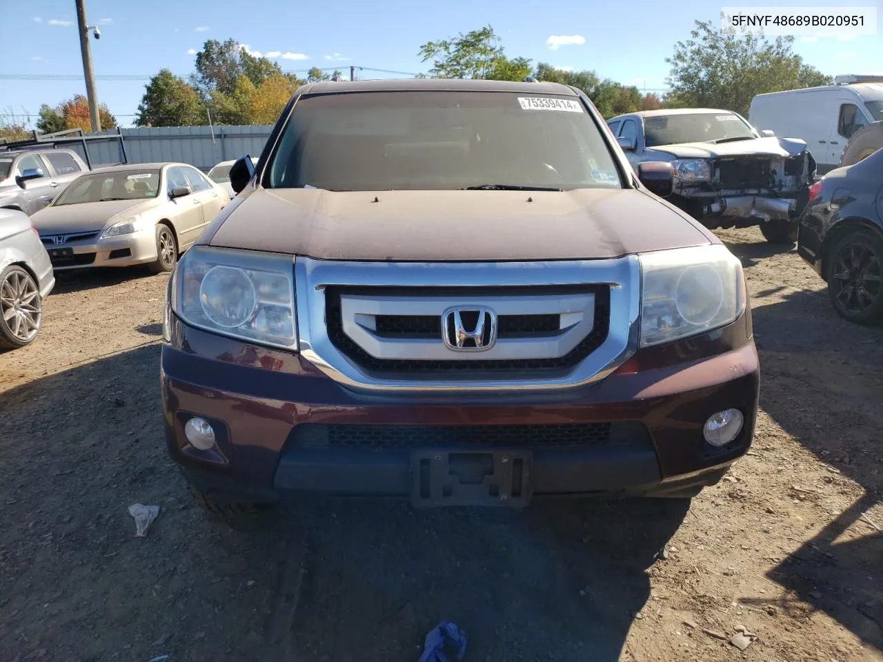 2009 Honda Pilot Exl VIN: 5FNYF48689B020951 Lot: 75339414