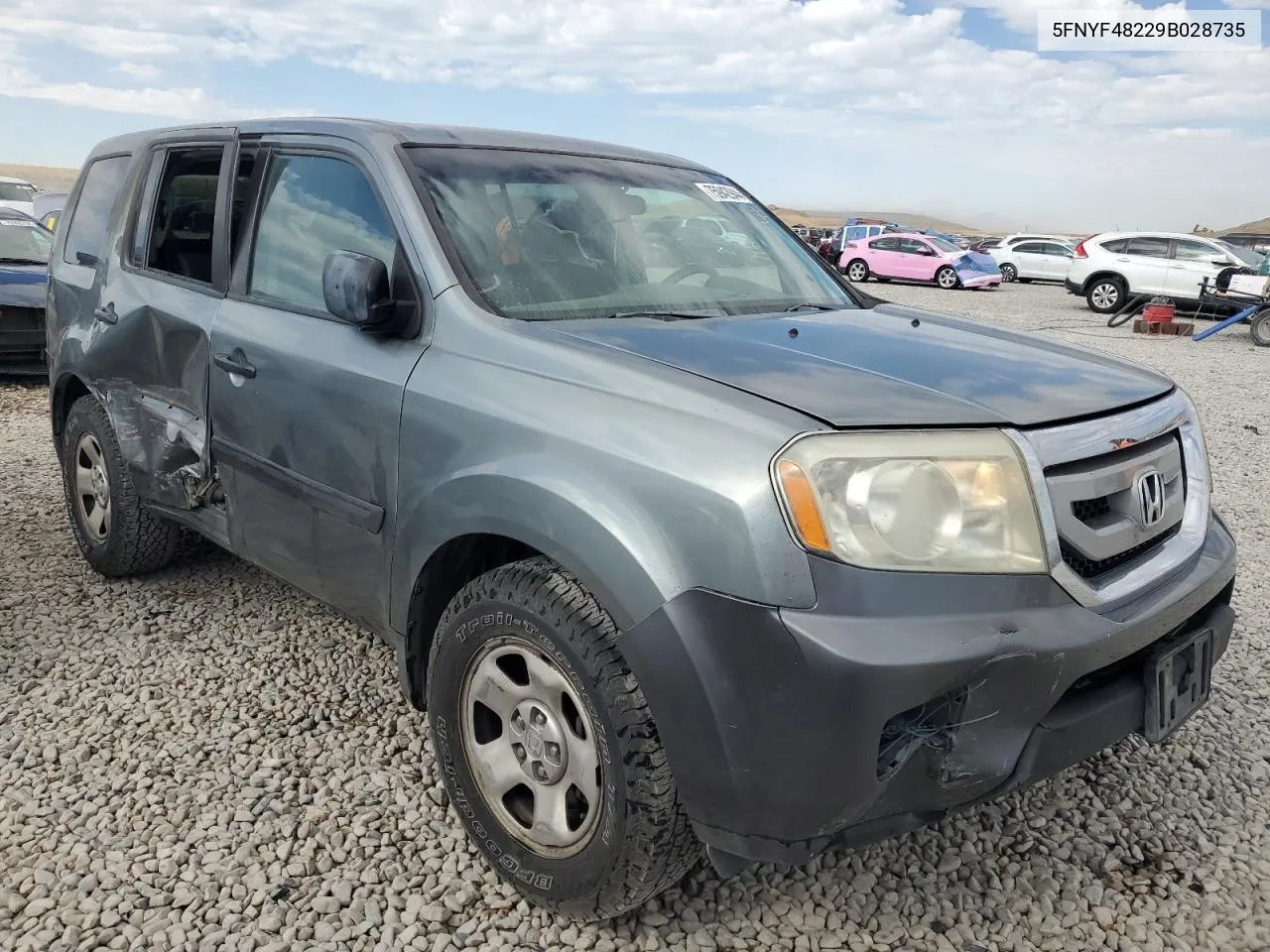 2009 Honda Pilot Lx VIN: 5FNYF48229B028735 Lot: 75942944