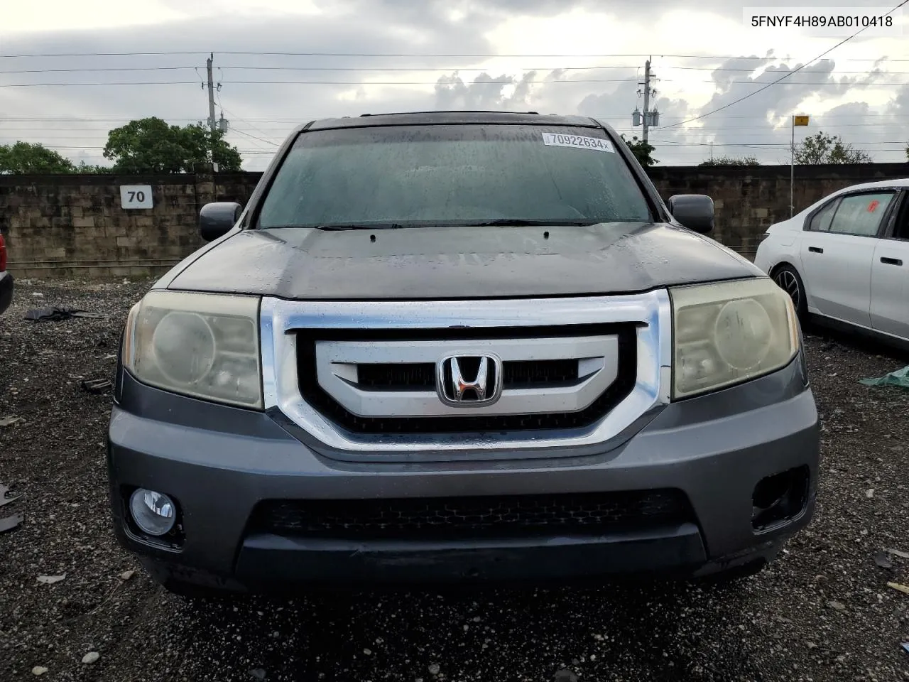 2010 Honda Pilot Touring VIN: 5FNYF4H89AB010418 Lot: 70922634