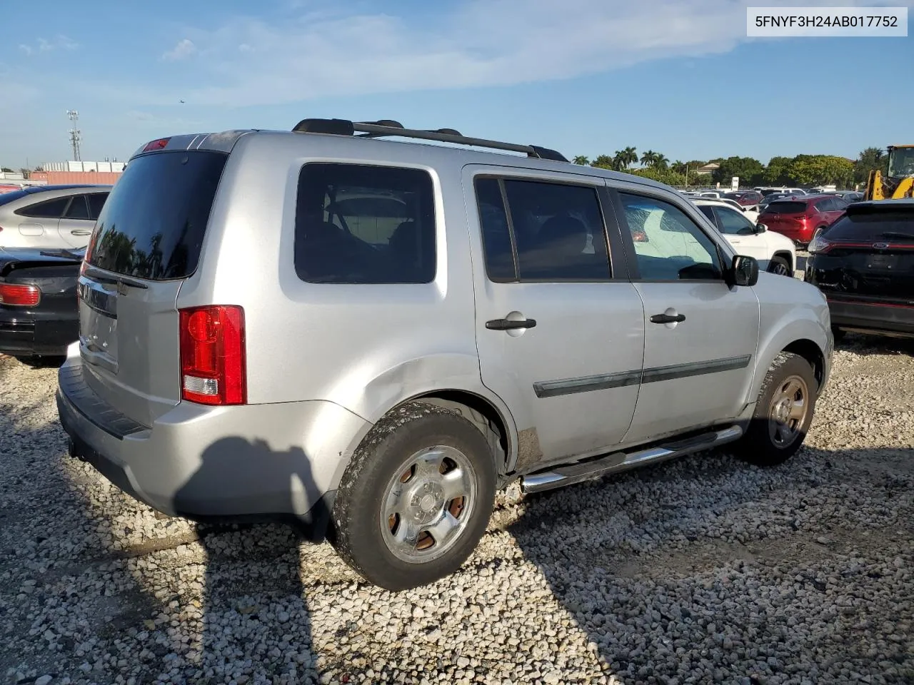 2010 Honda Pilot Lx VIN: 5FNYF3H24AB017752 Lot: 76040054