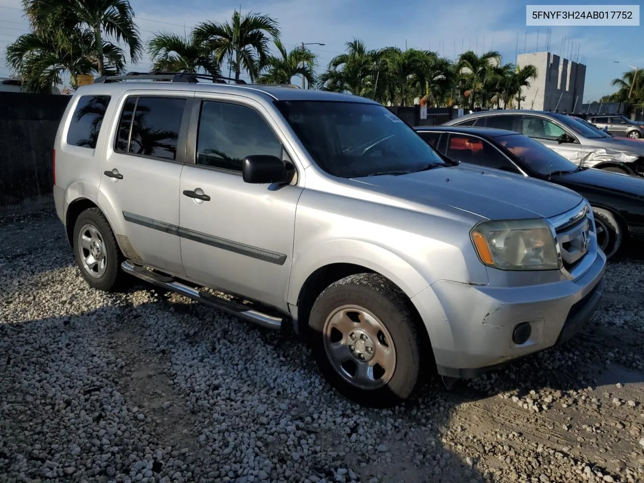 2010 Honda Pilot Lx VIN: 5FNYF3H24AB017752 Lot: 76040054