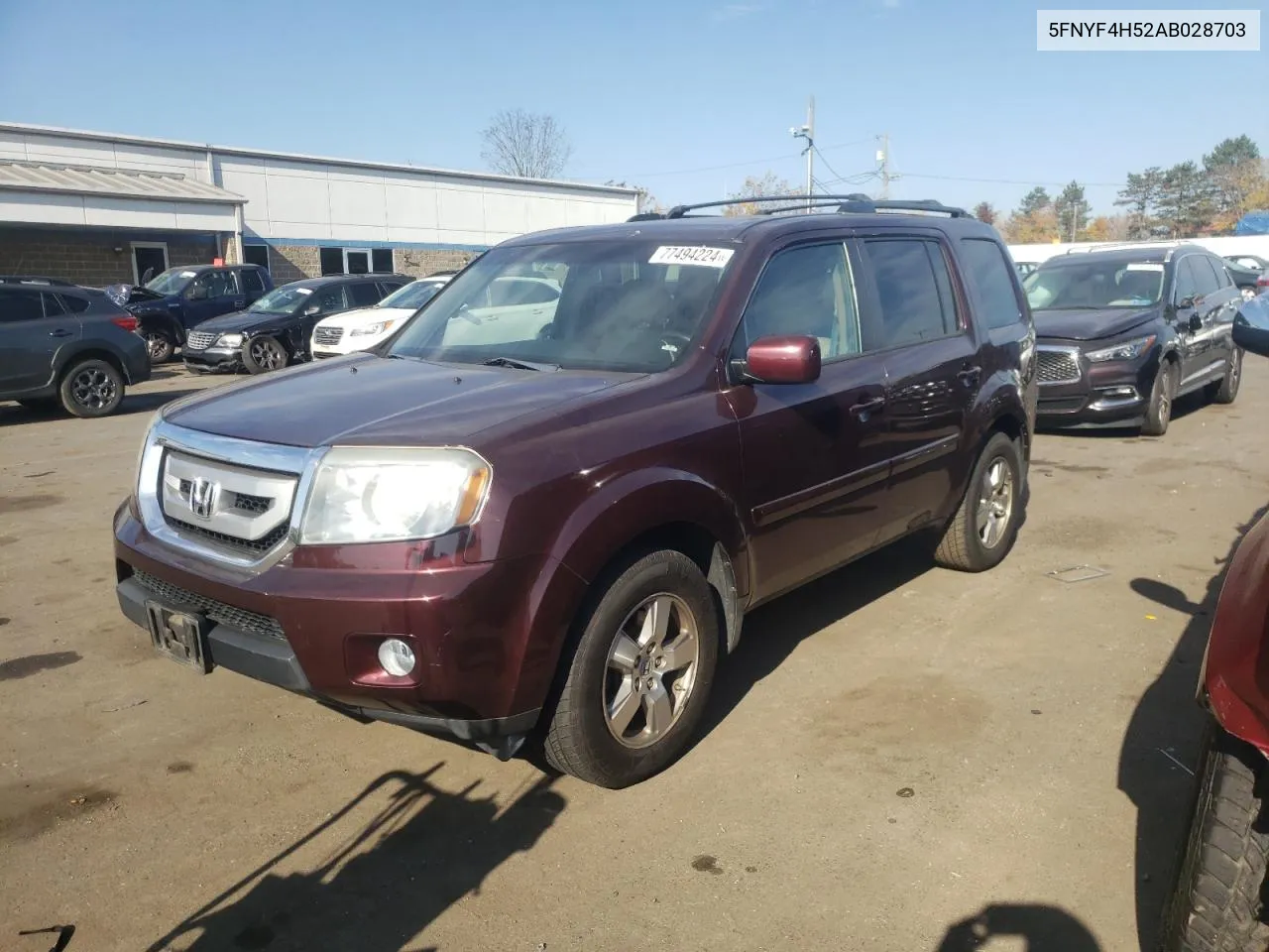 2010 Honda Pilot Exl VIN: 5FNYF4H52AB028703 Lot: 77494224