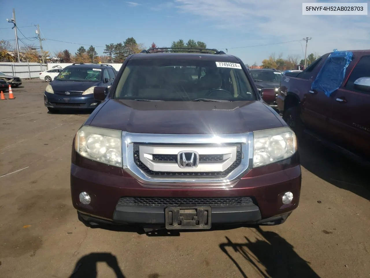 2010 Honda Pilot Exl VIN: 5FNYF4H52AB028703 Lot: 77494224