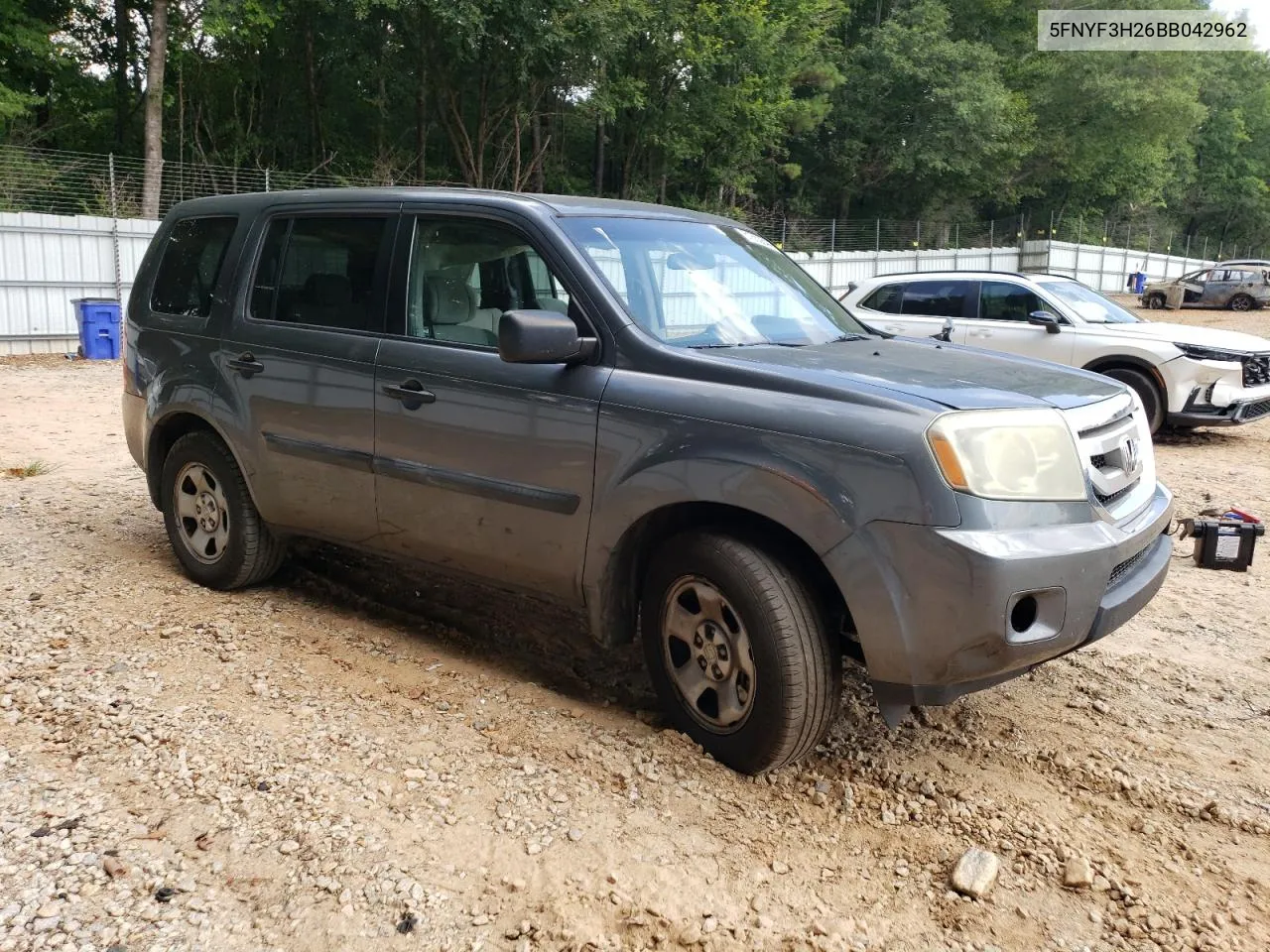 2011 Honda Pilot Lx VIN: 5FNYF3H26BB042962 Lot: 61863644