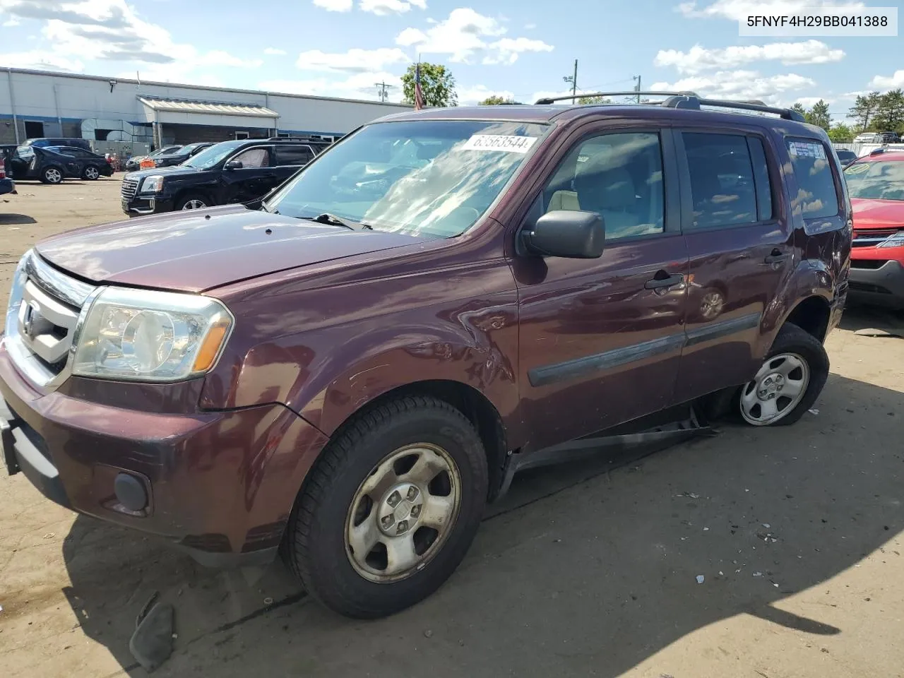 2011 Honda Pilot Lx VIN: 5FNYF4H29BB041388 Lot: 63563544