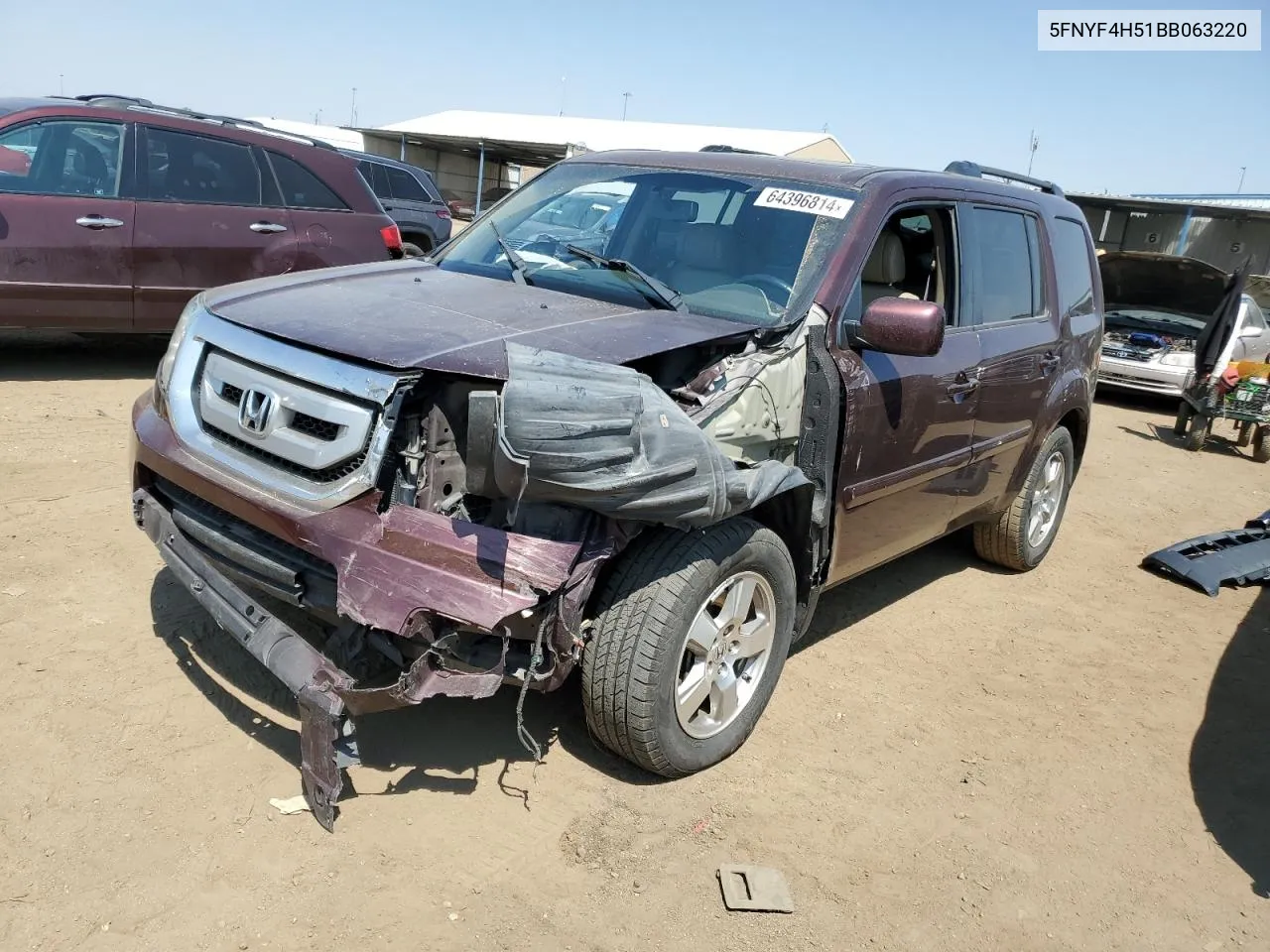 2011 Honda Pilot Exl VIN: 5FNYF4H51BB063220 Lot: 64396814