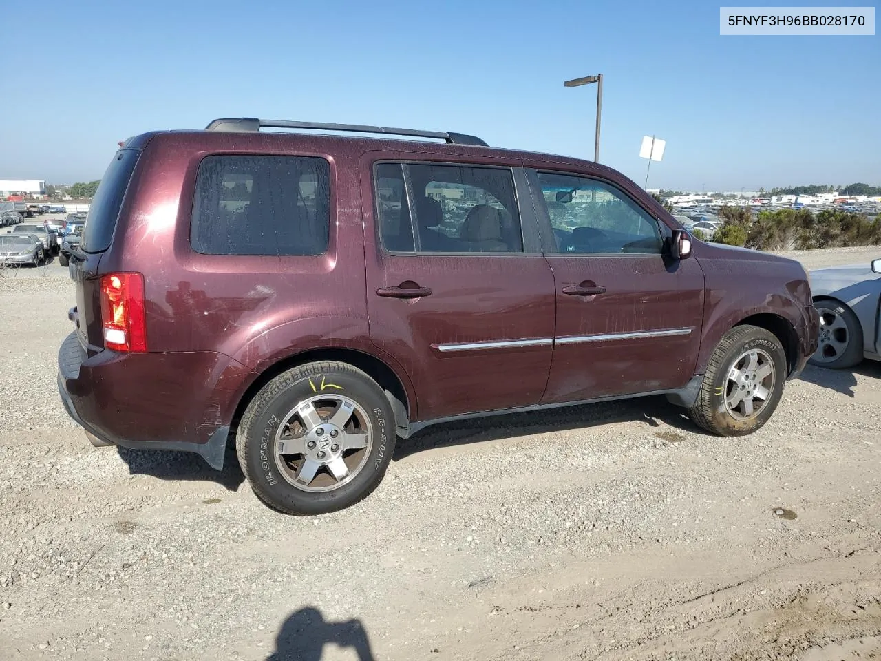 2011 Honda Pilot Touring VIN: 5FNYF3H96BB028170 Lot: 69336074