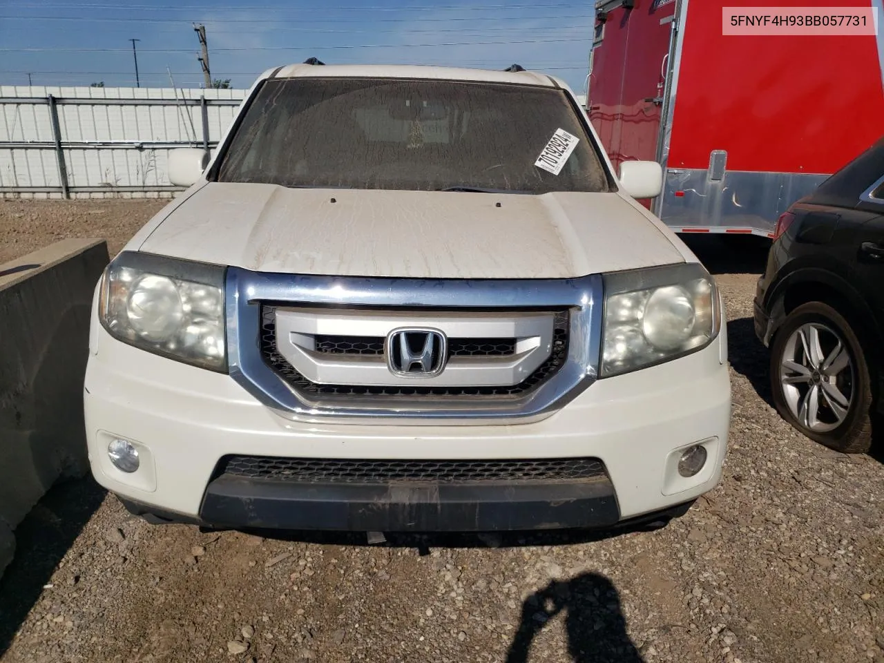 2011 Honda Pilot Touring VIN: 5FNYF4H93BB057731 Lot: 70192924