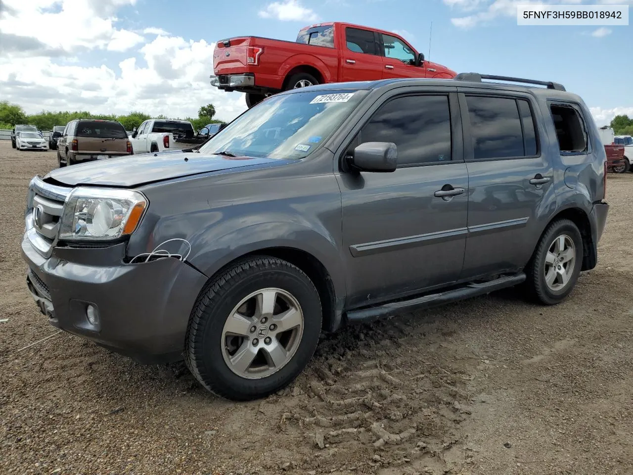 2011 Honda Pilot Exl VIN: 5FNYF3H59BB018942 Lot: 72193764