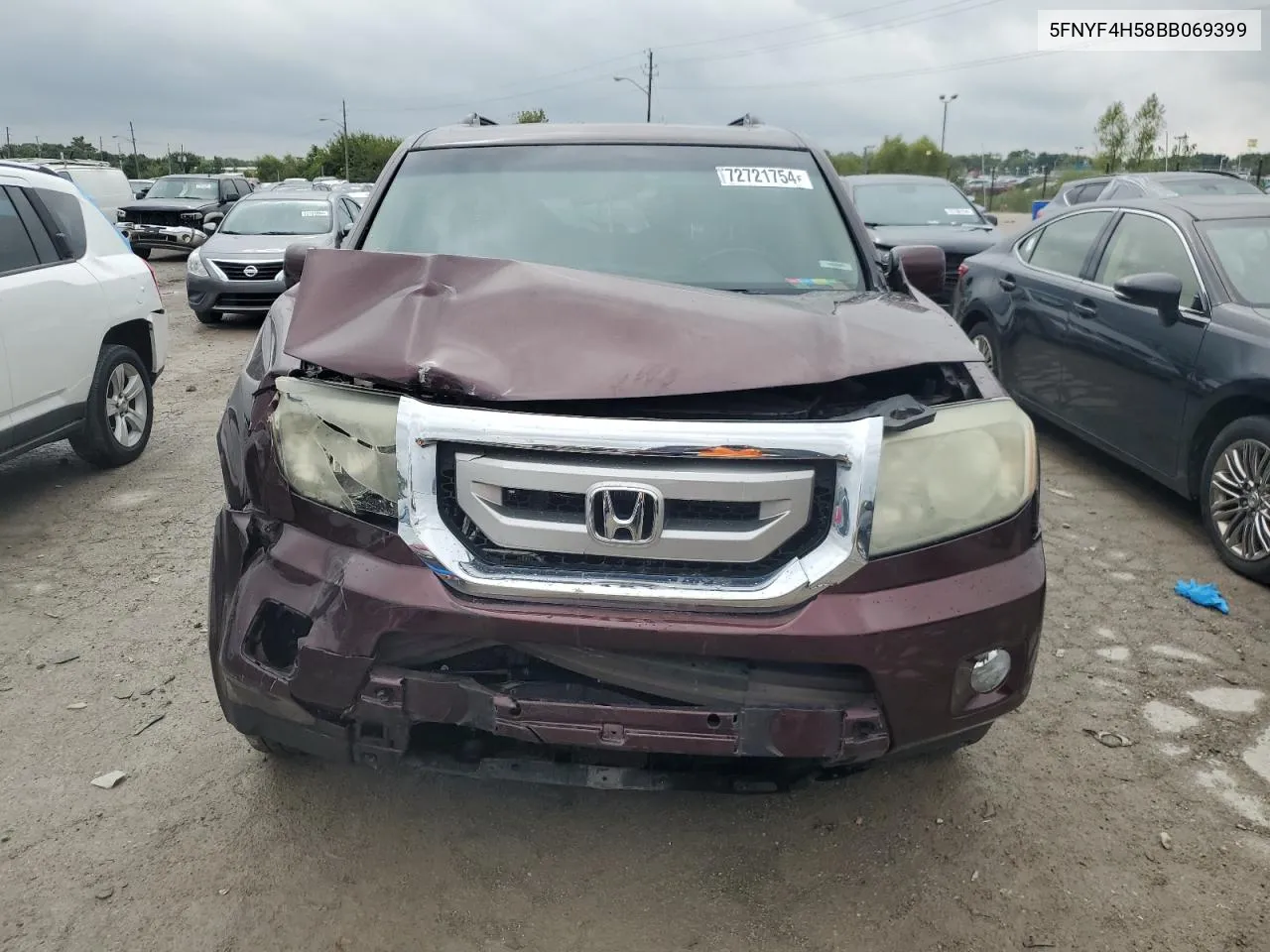 2011 Honda Pilot Exl VIN: 5FNYF4H58BB069399 Lot: 72721754