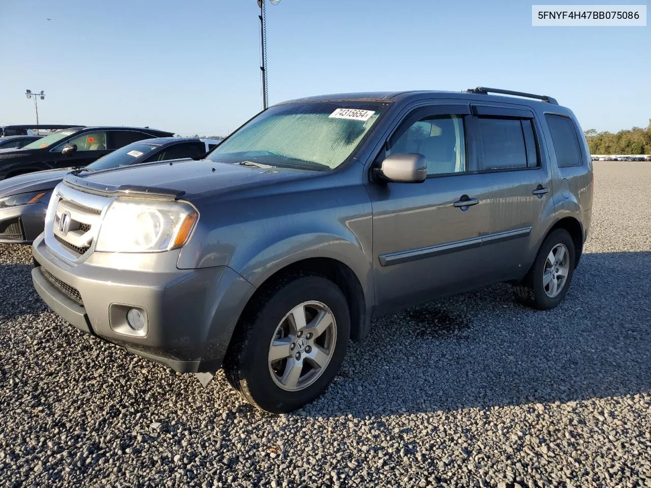 2011 Honda Pilot Ex VIN: 5FNYF4H47BB075086 Lot: 74315654