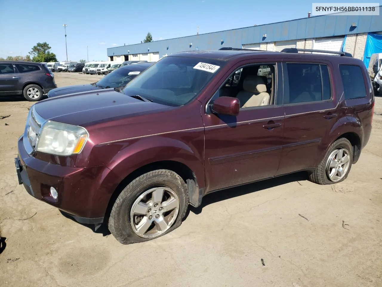 2011 Honda Pilot Exl VIN: 5FNYF3H56BB011138 Lot: 74941544