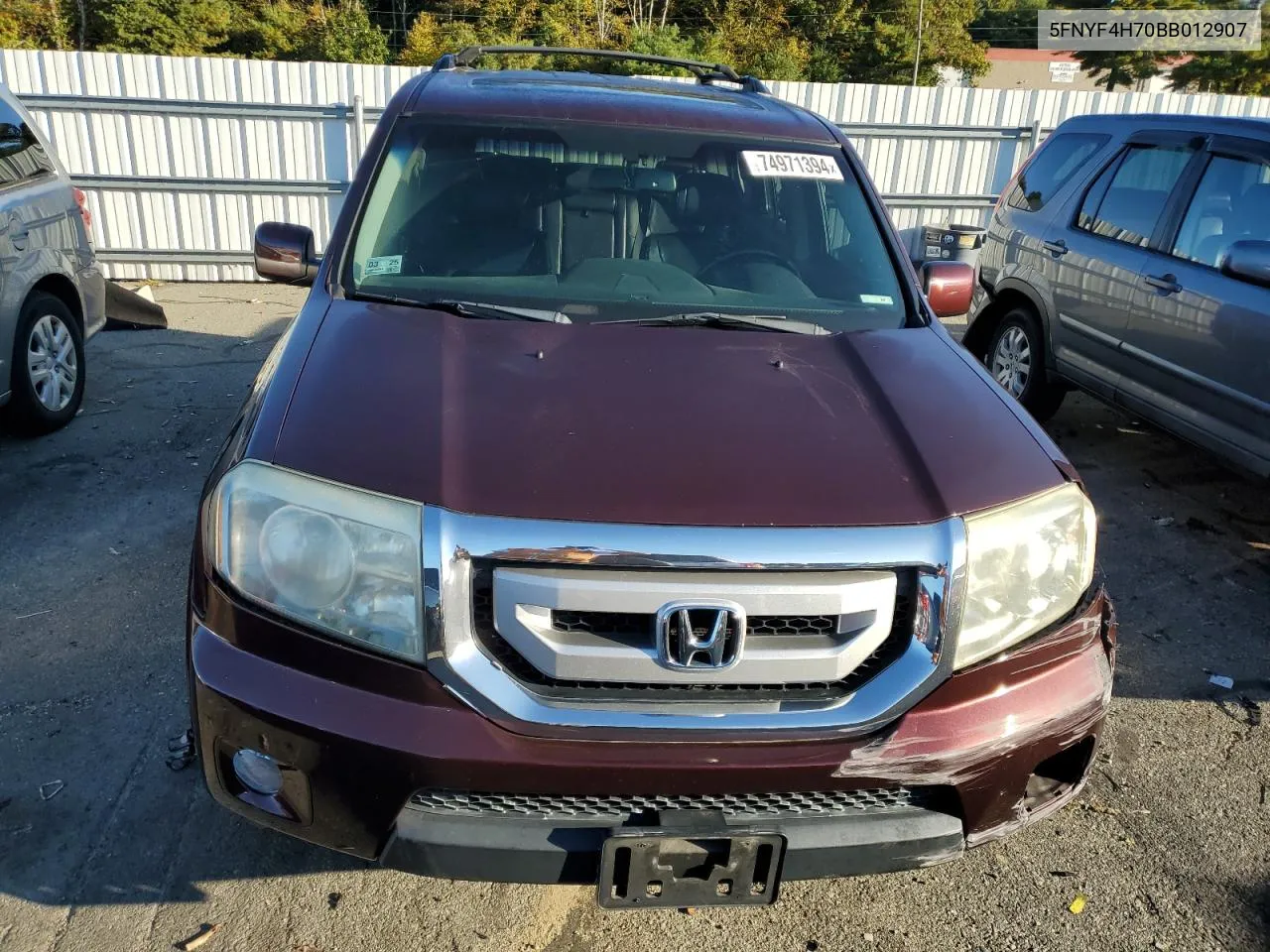 2011 Honda Pilot Exln VIN: 5FNYF4H70BB012907 Lot: 74971394