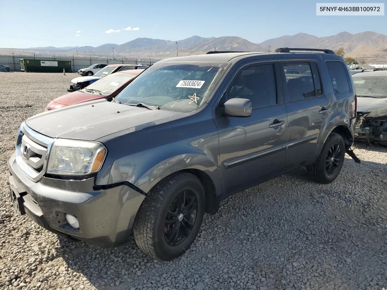 2011 Honda Pilot Exl VIN: 5FNYF4H63BB100972 Lot: 75083624