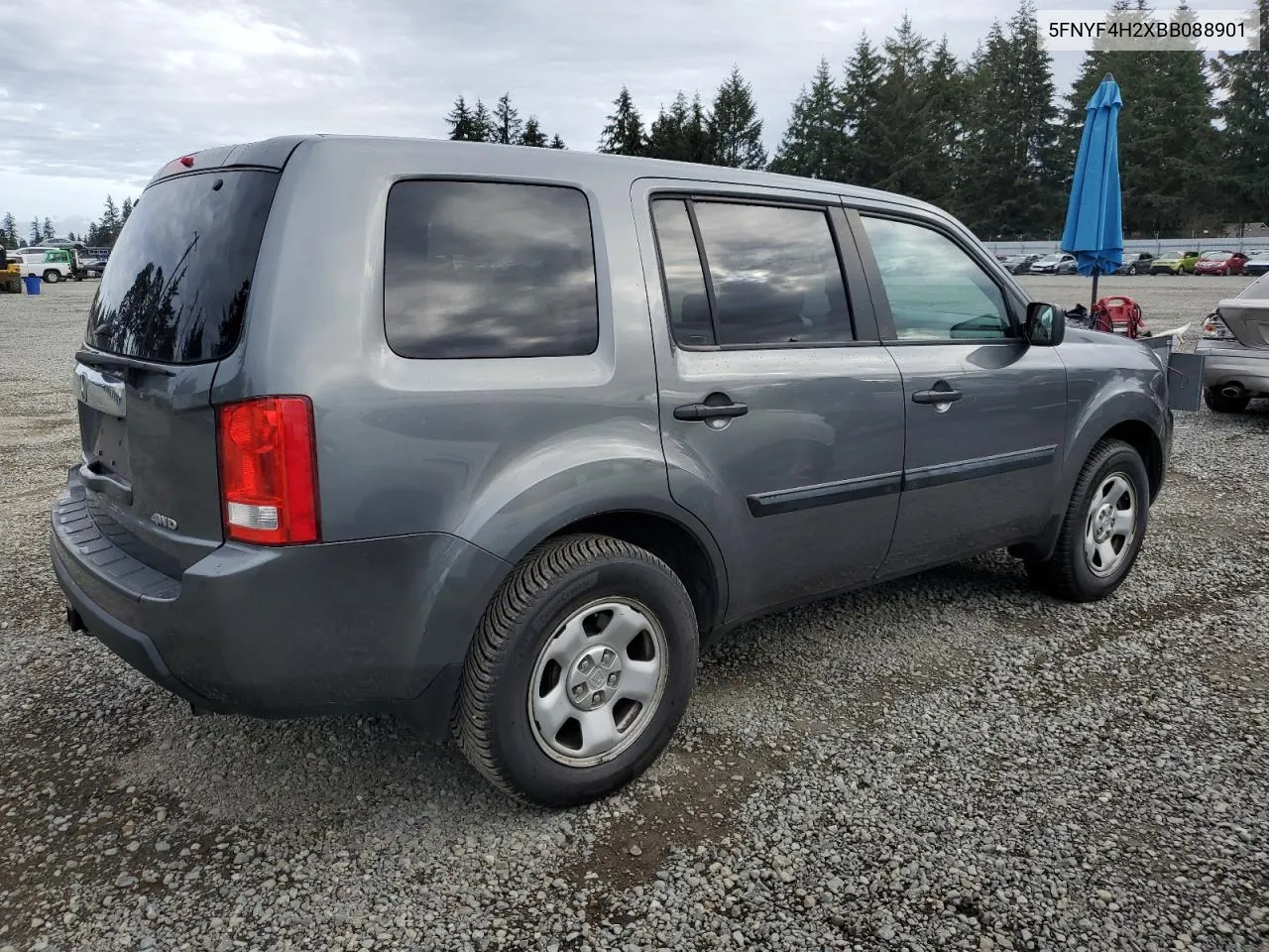 2011 Honda Pilot Lx VIN: 5FNYF4H2XBB088901 Lot: 75480144