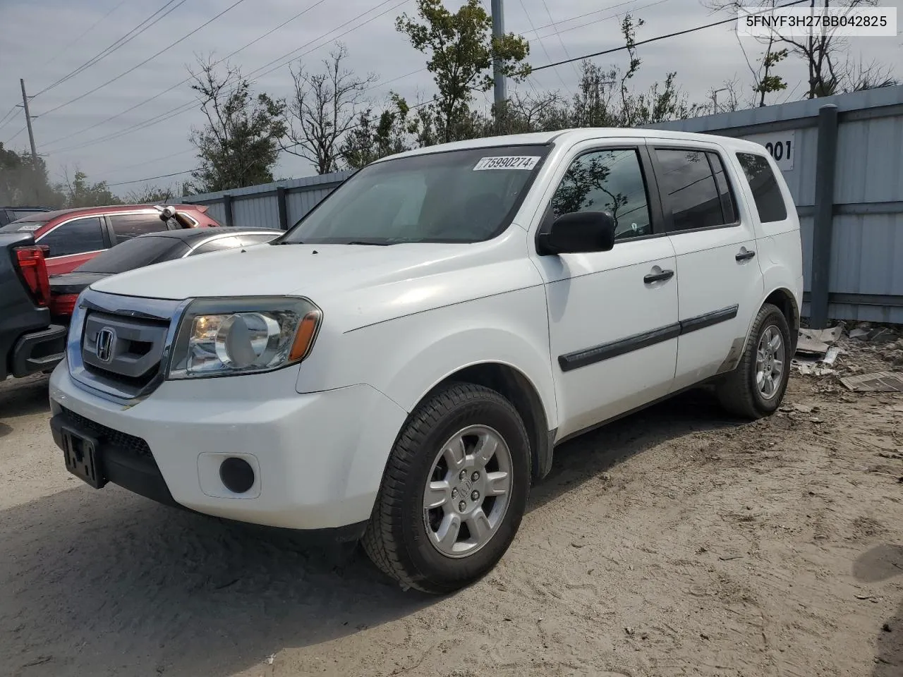 2011 Honda Pilot Lx VIN: 5FNYF3H27BB042825 Lot: 75990274