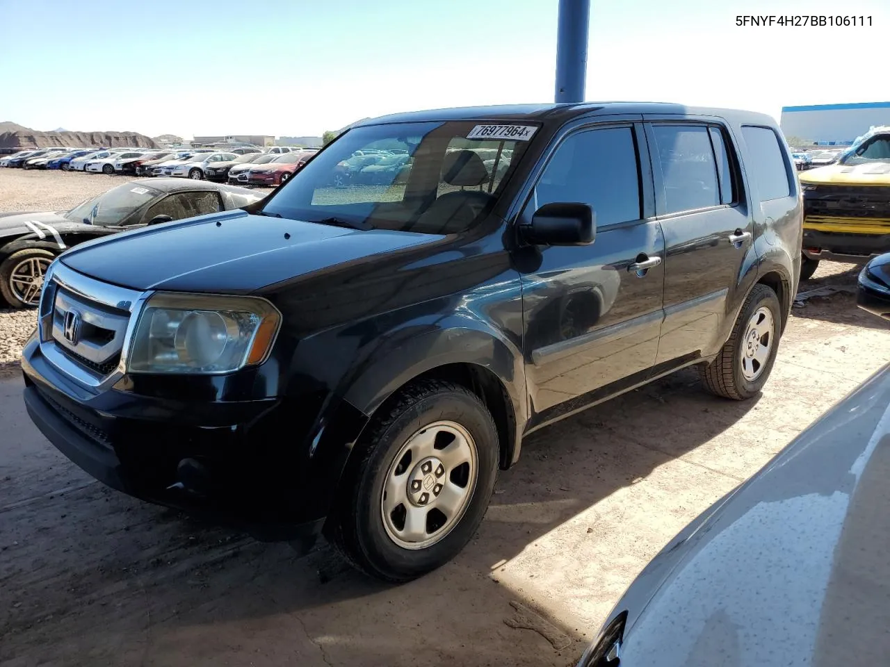 2011 Honda Pilot Lx VIN: 5FNYF4H27BB106111 Lot: 76977964