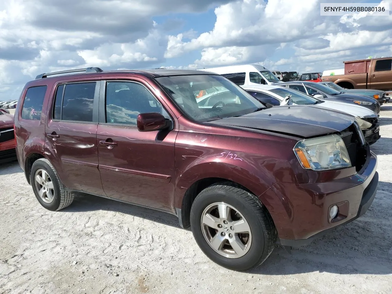 2011 Honda Pilot Exl VIN: 5FNYF4H59BB080136 Lot: 77818324