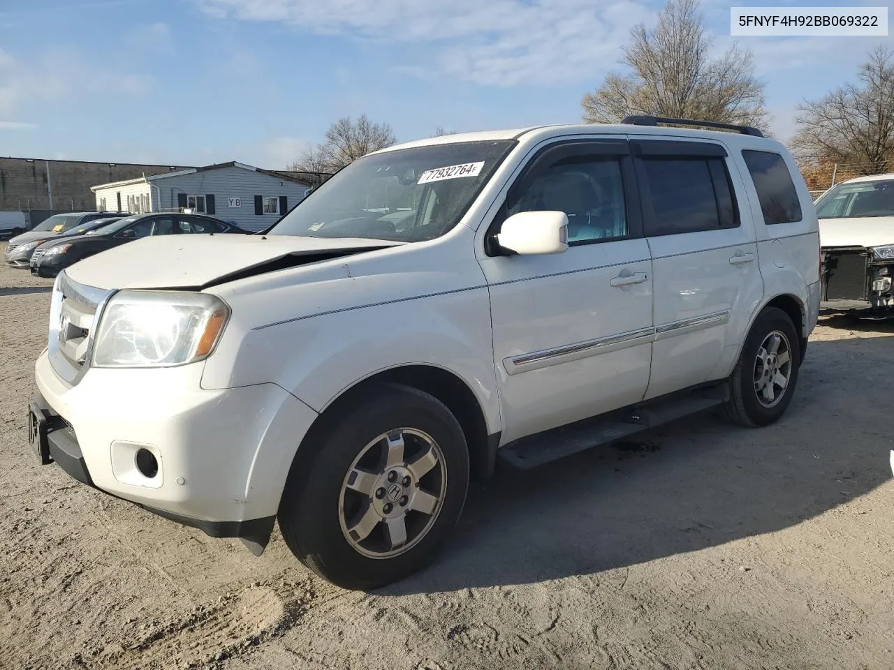 2011 Honda Pilot Touring VIN: 5FNYF4H92BB069322 Lot: 77932764