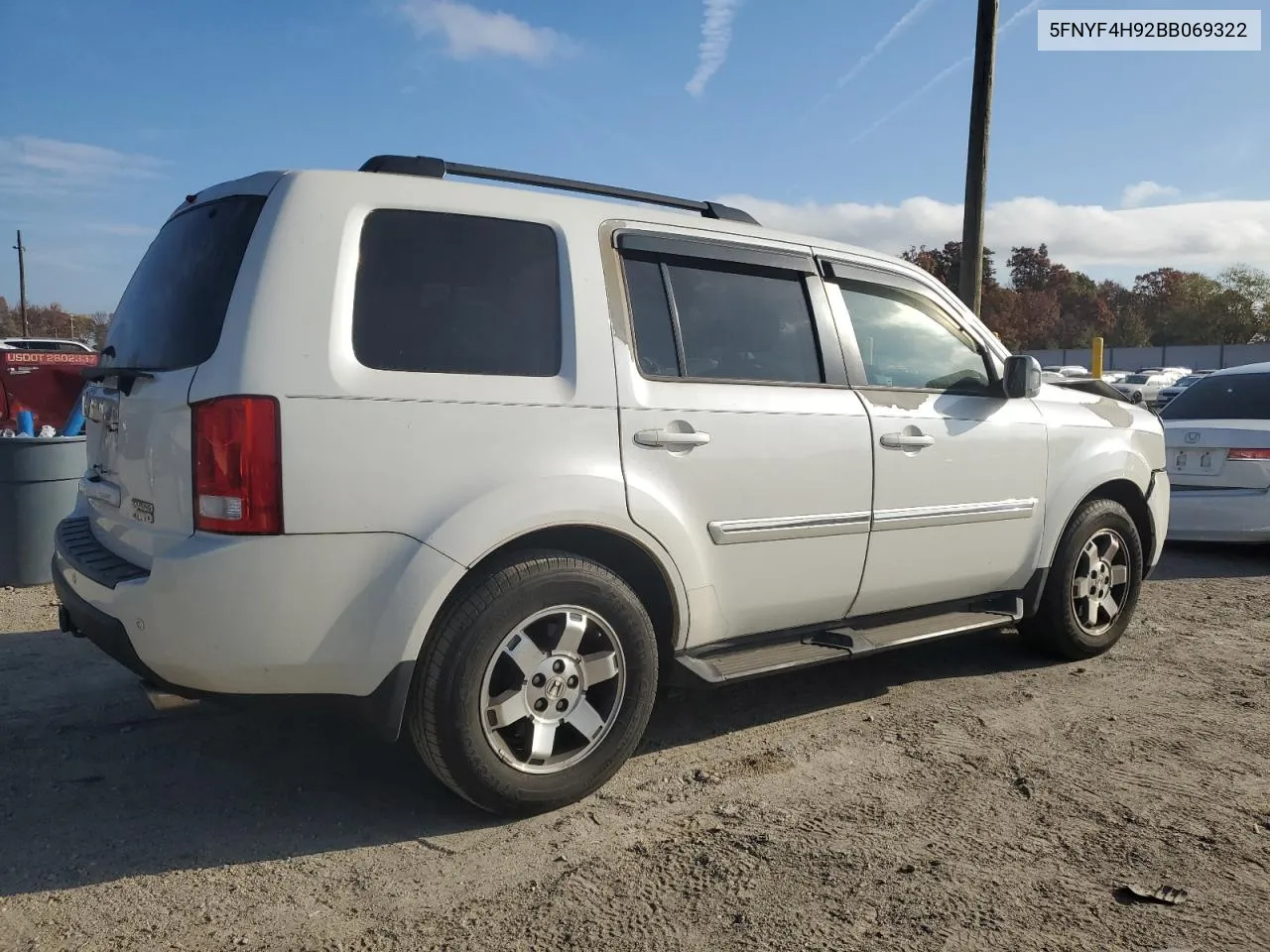 2011 Honda Pilot Touring VIN: 5FNYF4H92BB069322 Lot: 77932764