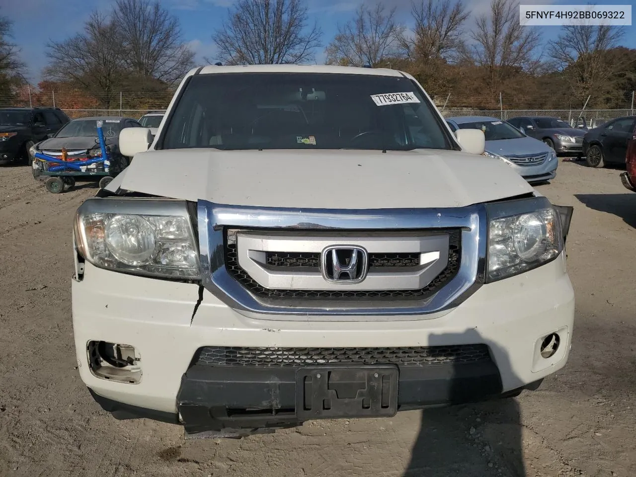 2011 Honda Pilot Touring VIN: 5FNYF4H92BB069322 Lot: 77932764