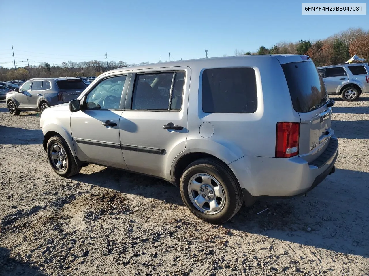 2011 Honda Pilot Lx VIN: 5FNYF4H29BB047031 Lot: 80271524