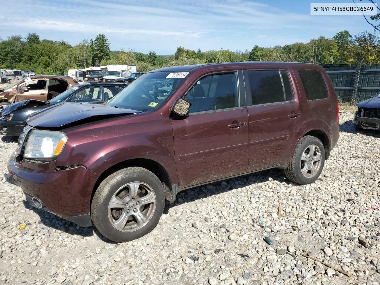 2012 Honda Pilot Exl VIN: 5FNYF4H58CB026649 Lot: 70258654