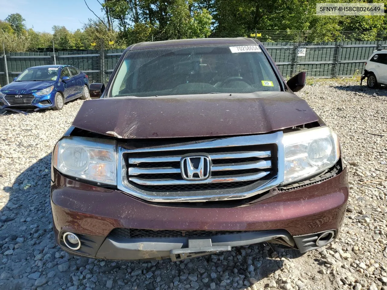 2012 Honda Pilot Exl VIN: 5FNYF4H58CB026649 Lot: 70258654