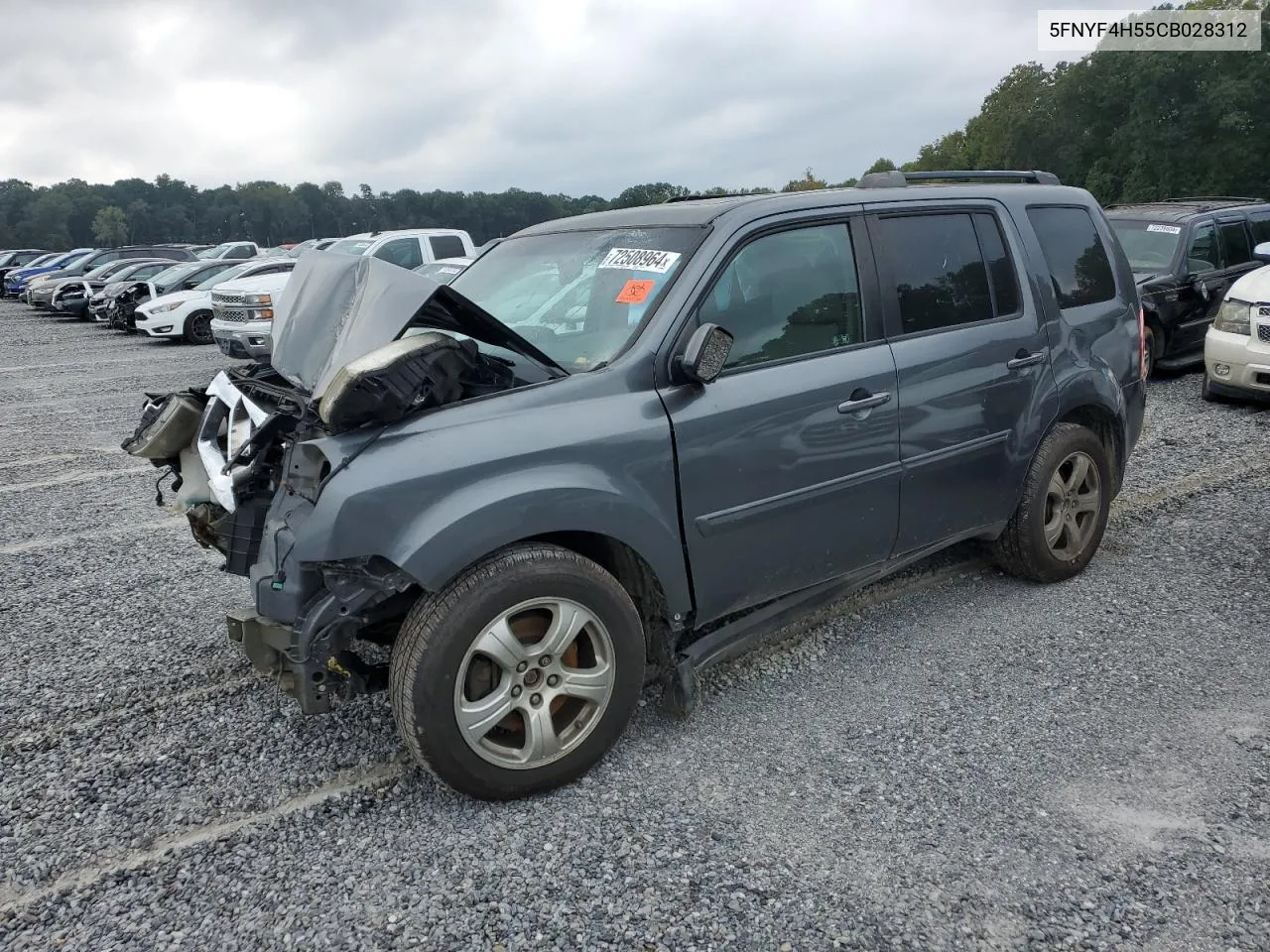 2012 Honda Pilot Exl VIN: 5FNYF4H55CB028312 Lot: 72508964