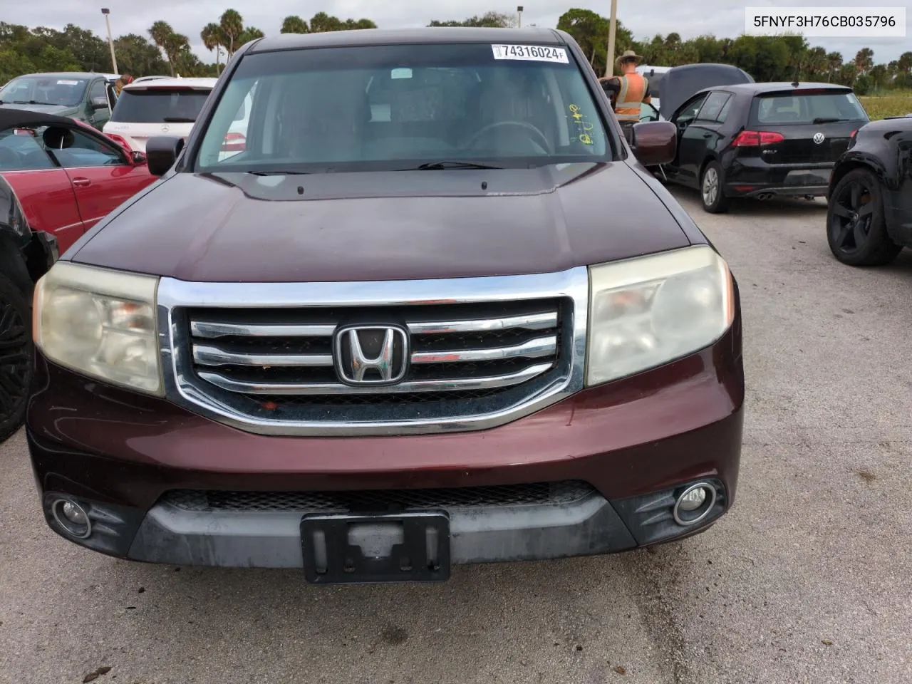 2012 Honda Pilot Exln VIN: 5FNYF3H76CB035796 Lot: 74316024