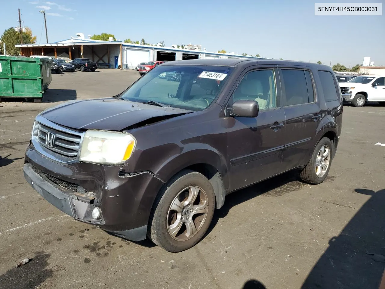 2012 Honda Pilot Ex VIN: 5FNYF4H45CB003031 Lot: 75463104