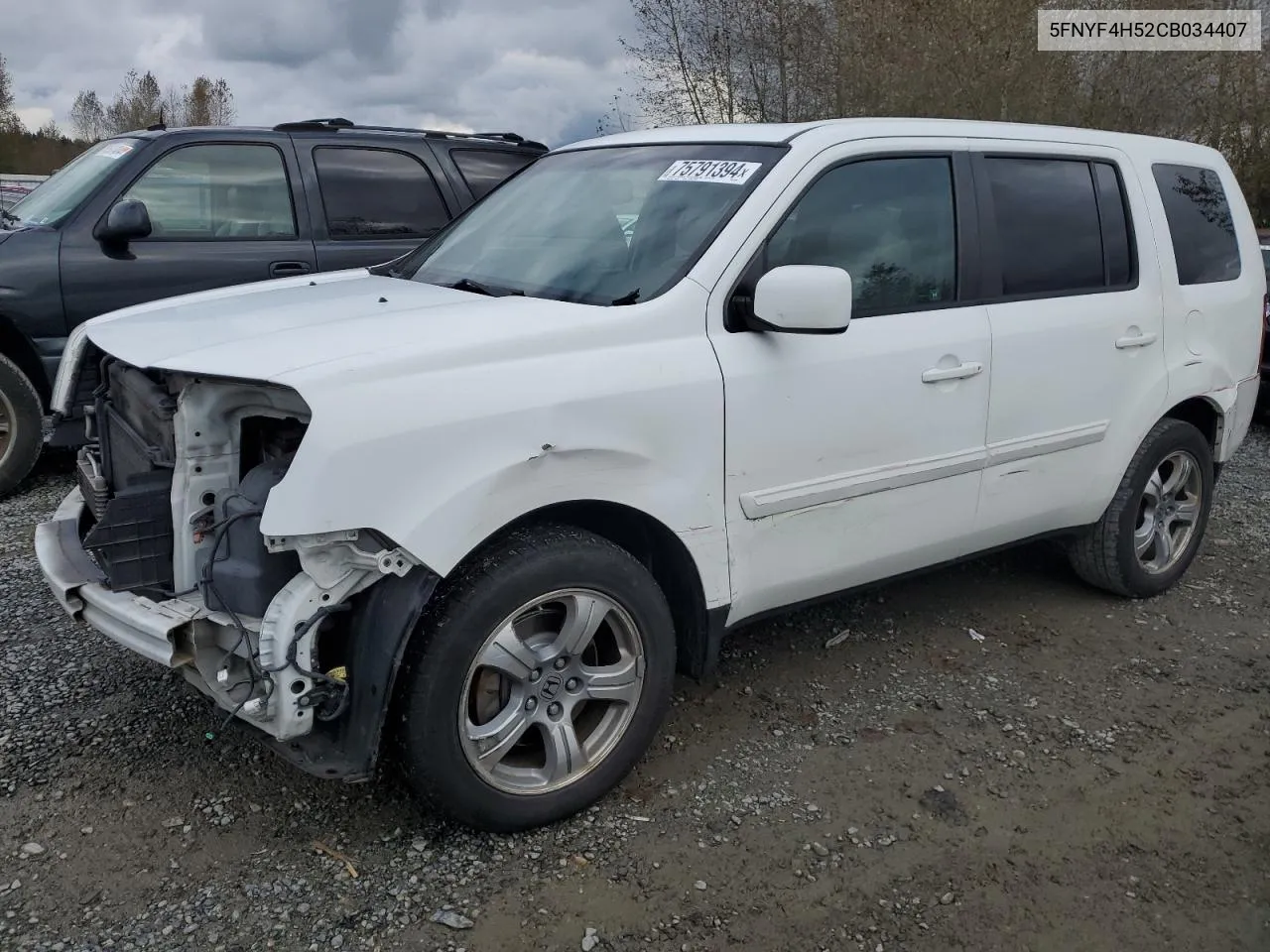 2012 Honda Pilot Exl VIN: 5FNYF4H52CB034407 Lot: 75791394