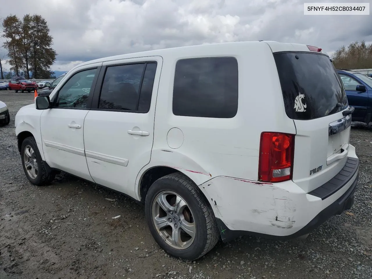 2012 Honda Pilot Exl VIN: 5FNYF4H52CB034407 Lot: 75791394