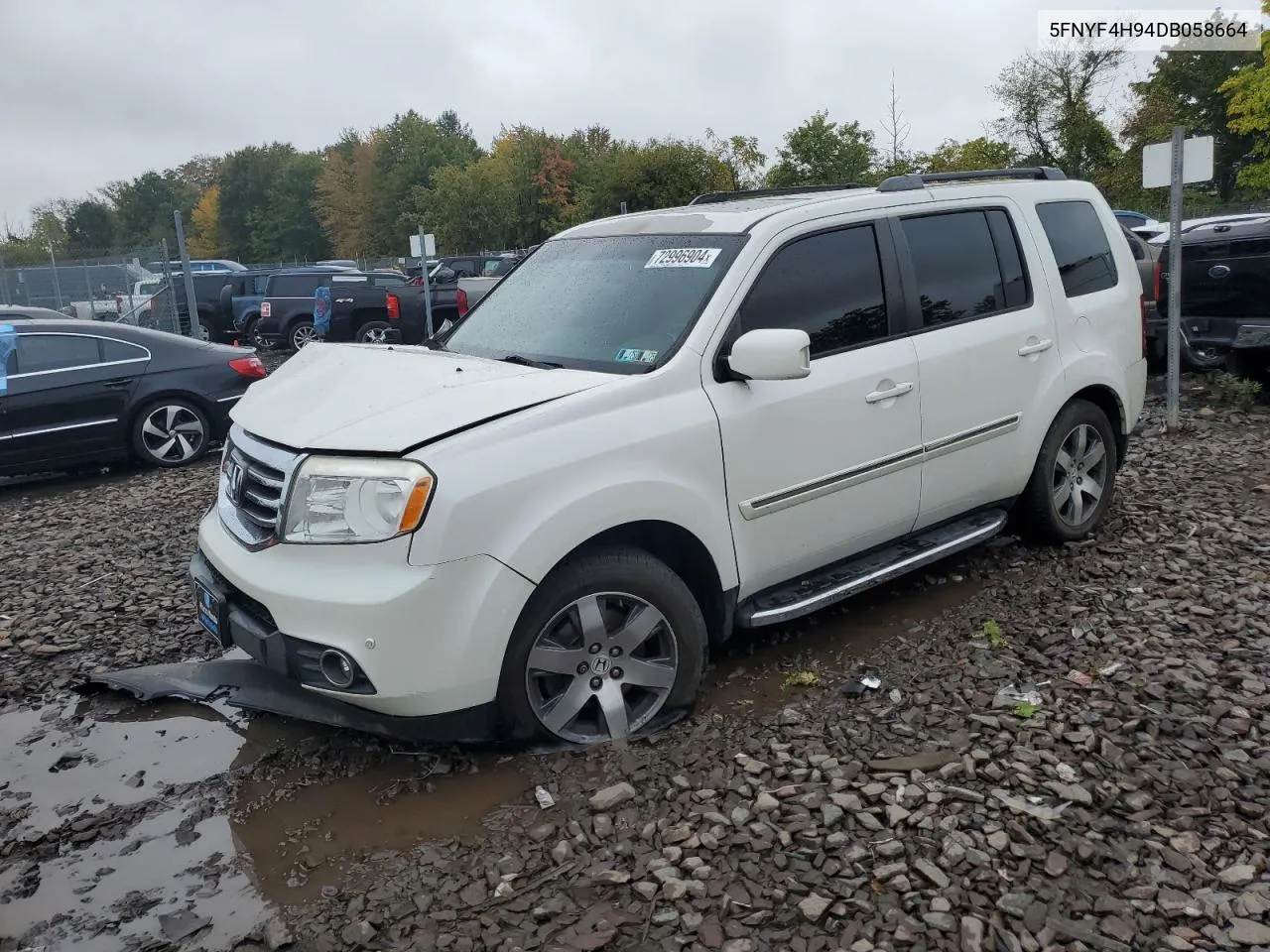 2013 Honda Pilot Touring VIN: 5FNYF4H94DB058664 Lot: 72996904