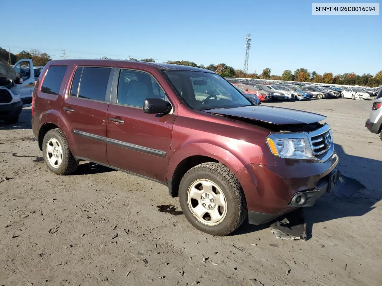 2013 Honda Pilot Lx VIN: 5FNYF4H26DB016094 Lot: 77962384