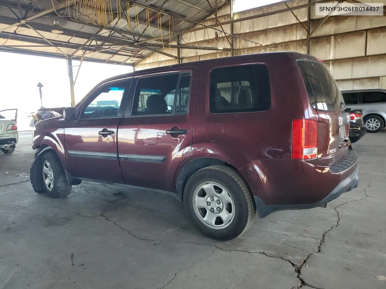 2014 Honda Pilot Lx VIN: 5FNYF3H26EB014437 Lot: 68276504