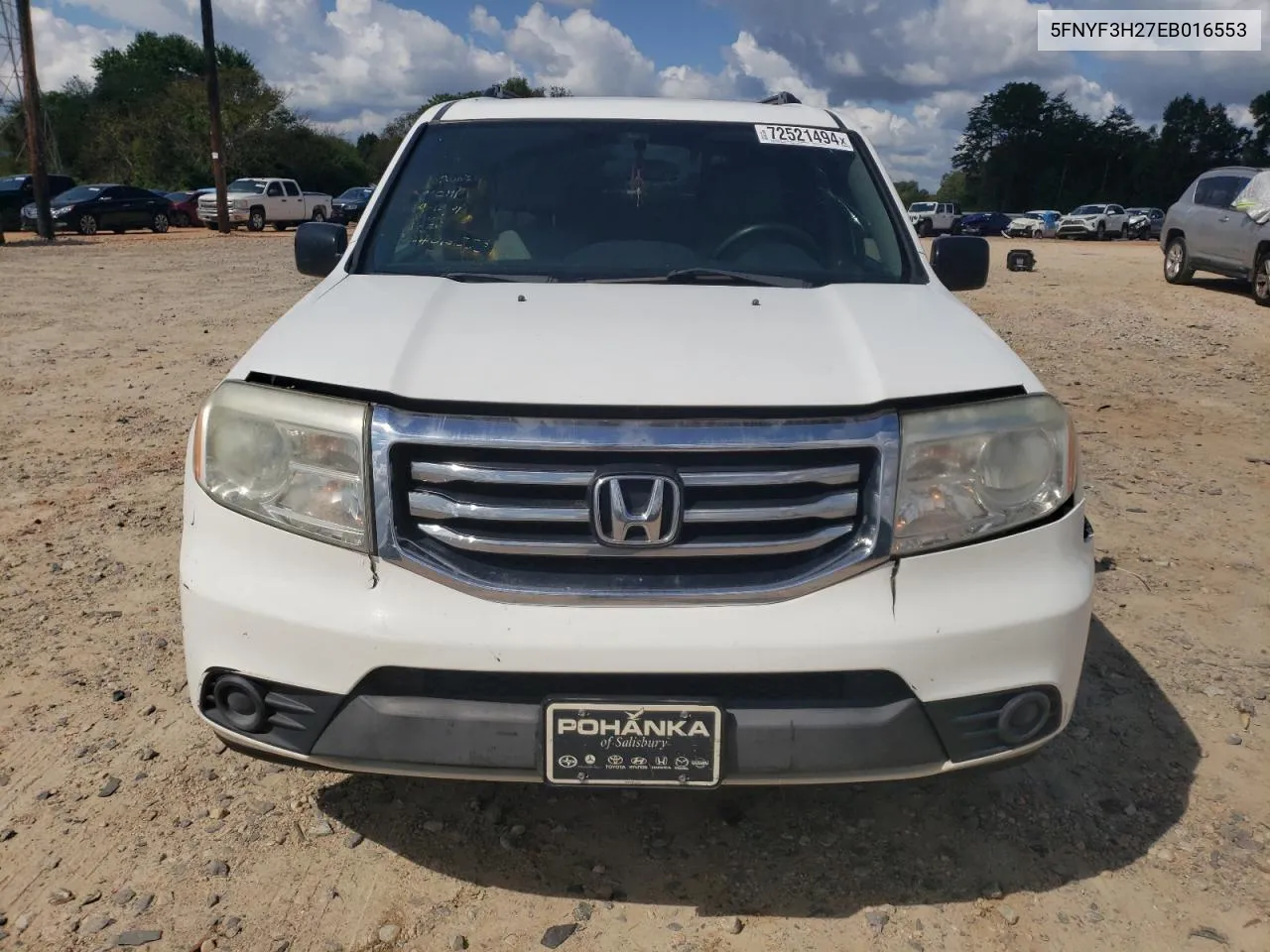 2014 Honda Pilot Lx VIN: 5FNYF3H27EB016553 Lot: 72521494