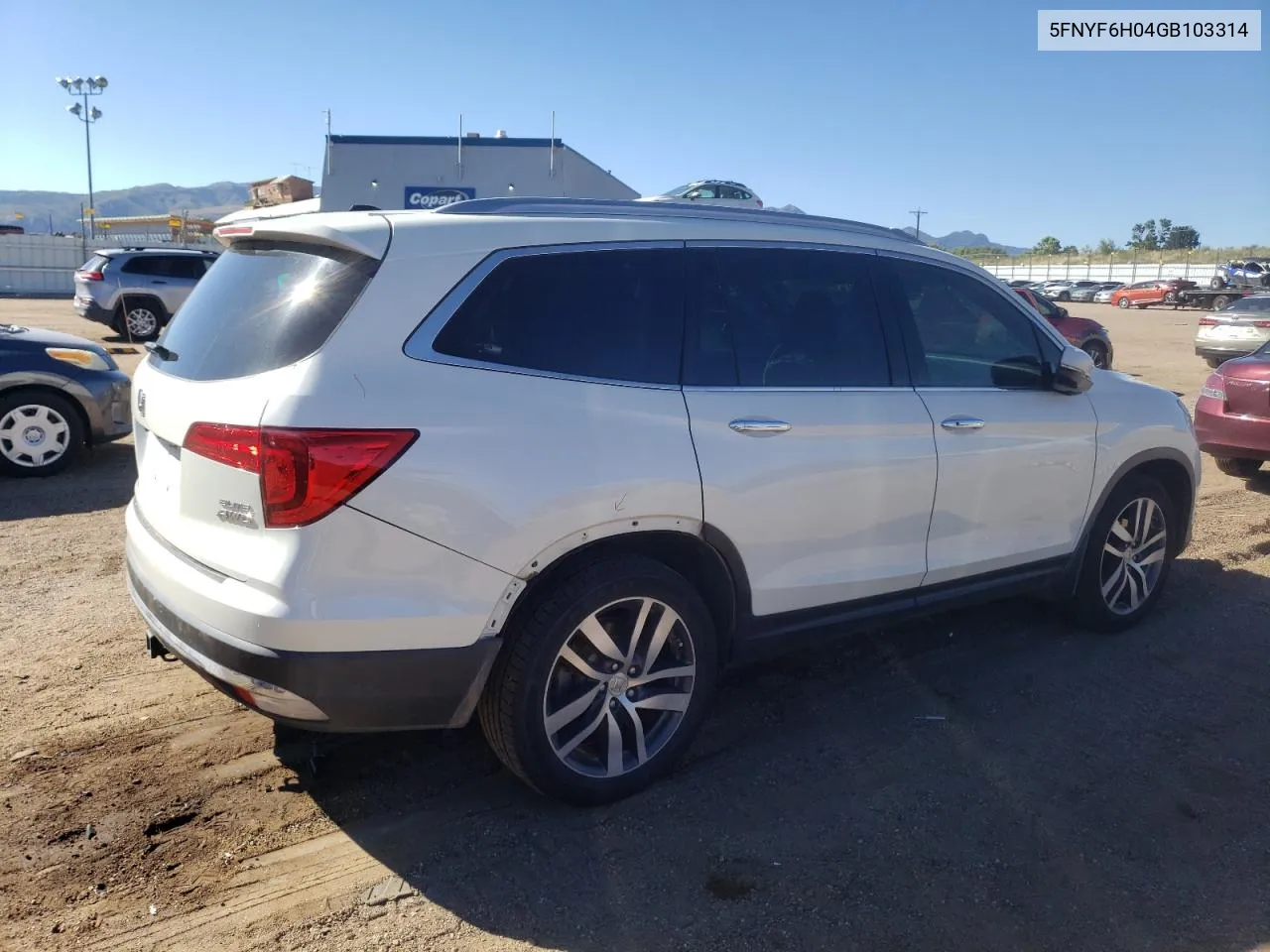 2016 Honda Pilot Elite VIN: 5FNYF6H04GB103314 Lot: 71843554